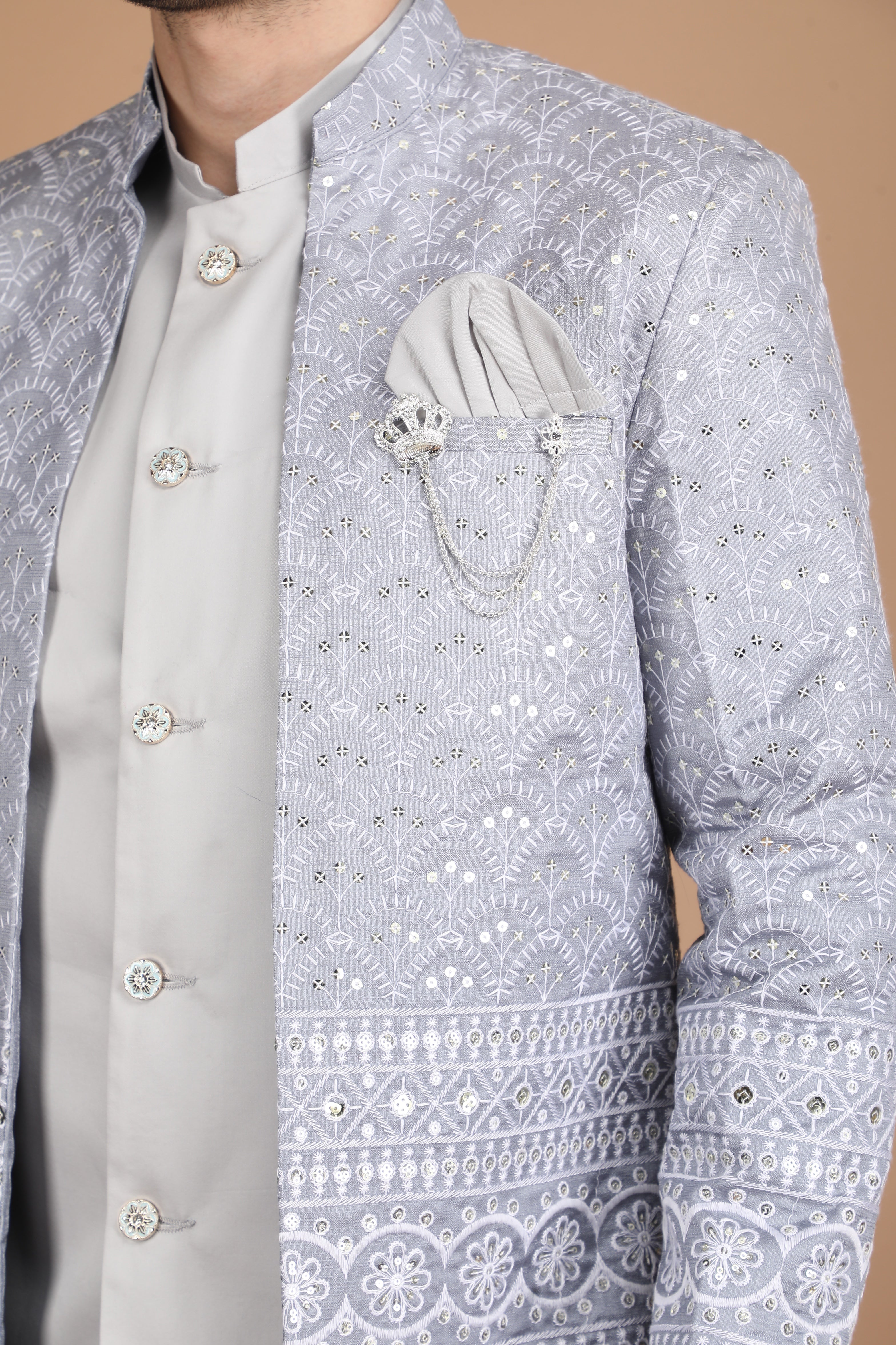 Grey Silk Indo-Western Suit