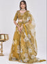 Mustard Gold Floral Hand-Embroidered Organza Lehenga
