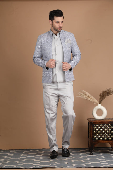 Grey Silk Indo - Western Suit - Liza’s FashionLiza’s FashionIndo - Western SuitXXSGrey Silk Indo - Western Suit