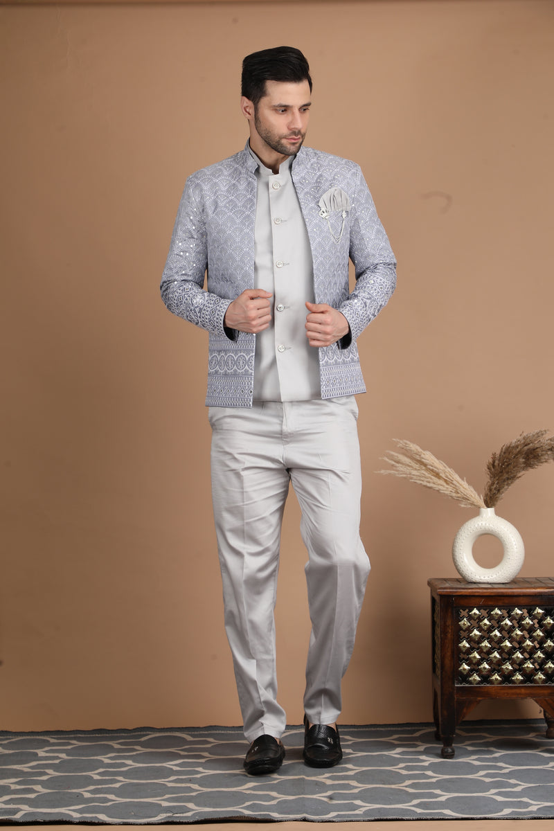 Grey Silk Indo-Western Suit
