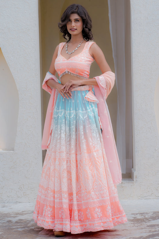 Multicolor Blend Embroidered Georgette Lehenga