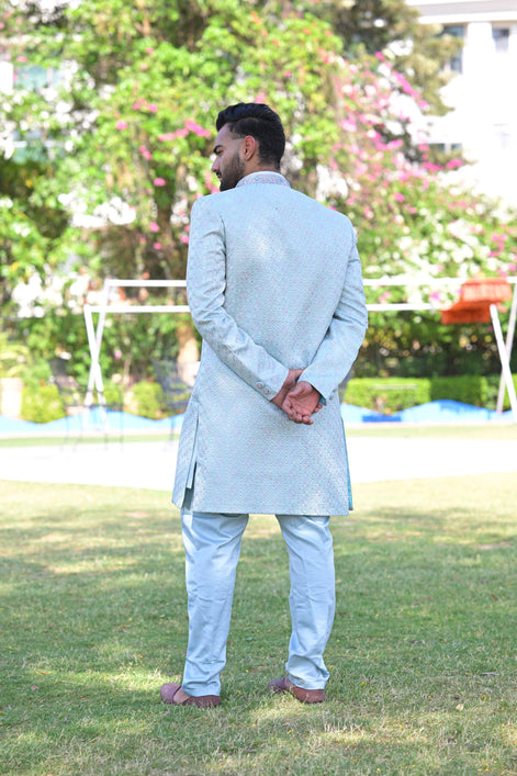 Sky Blue Multicolor Floral Embroidered Sherwani