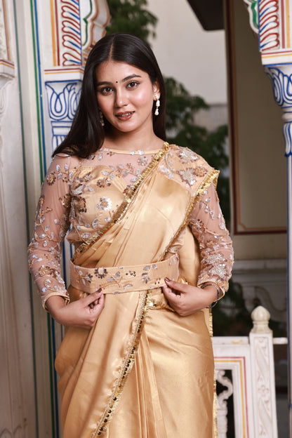 Gold Hand-Work Crepe Silk Saree