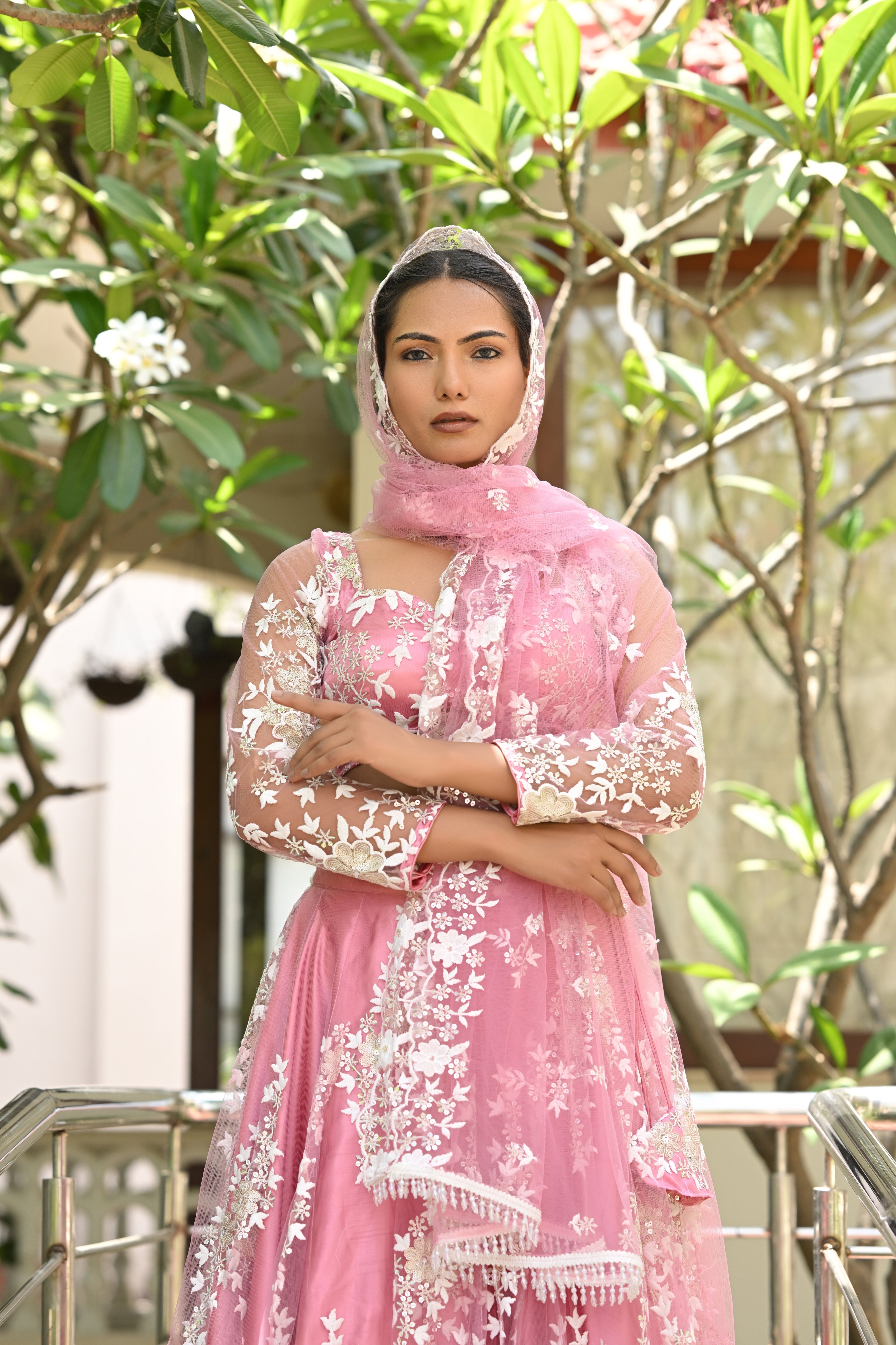 Pink Sparkle Embroidered Net Lehenga