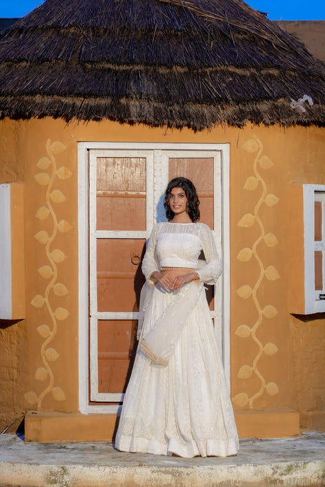 White Net Sequence Lehenga