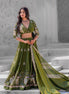 Olive Green Embroidered Silk Lehenga
