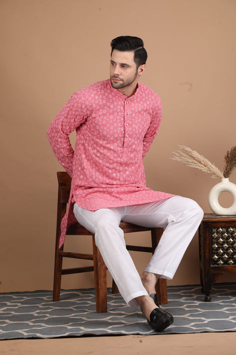 Pink Embroidered Georgette Kurta Set