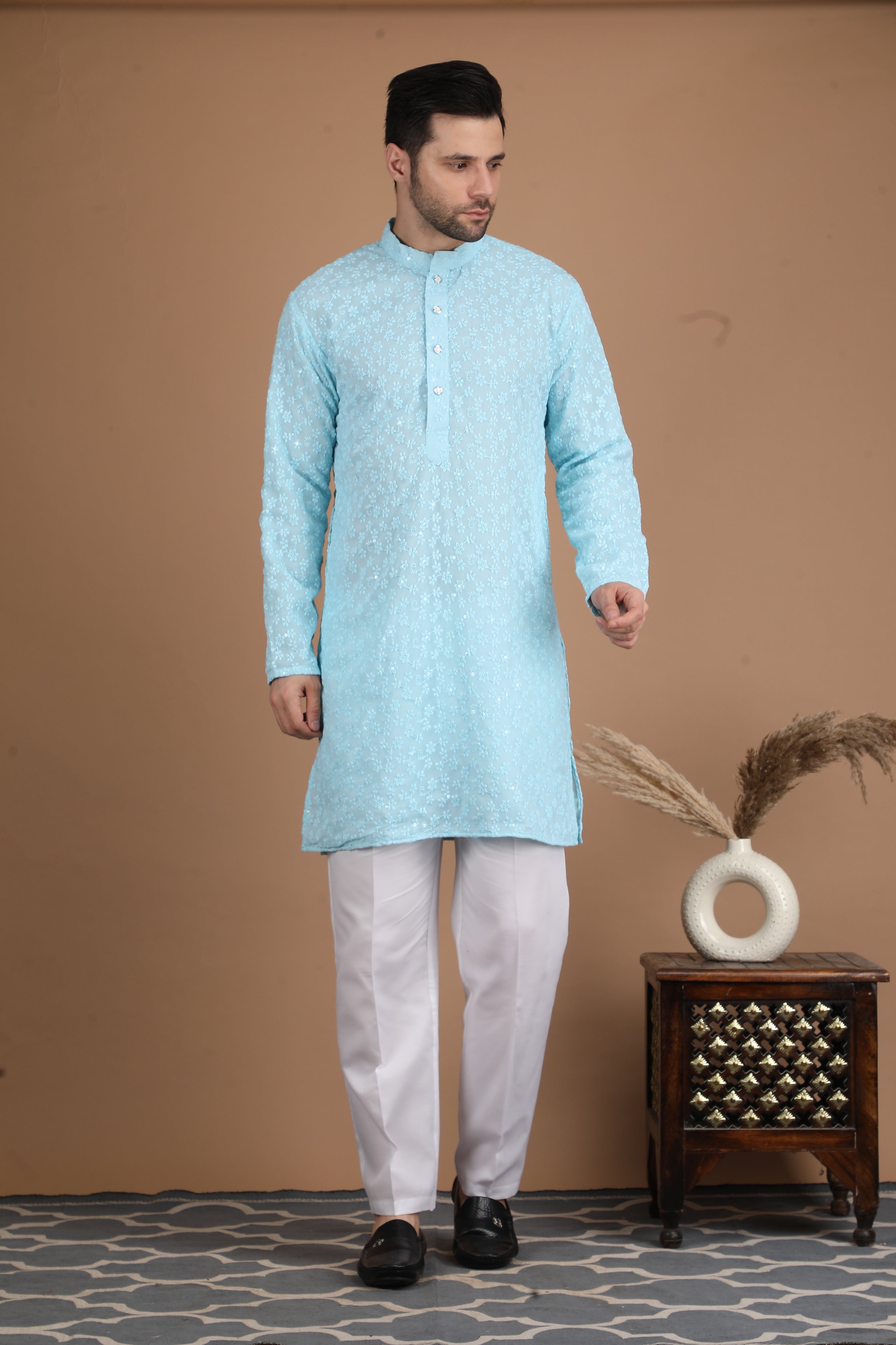 Baby Blue Embroidered Georgette Kurta Set