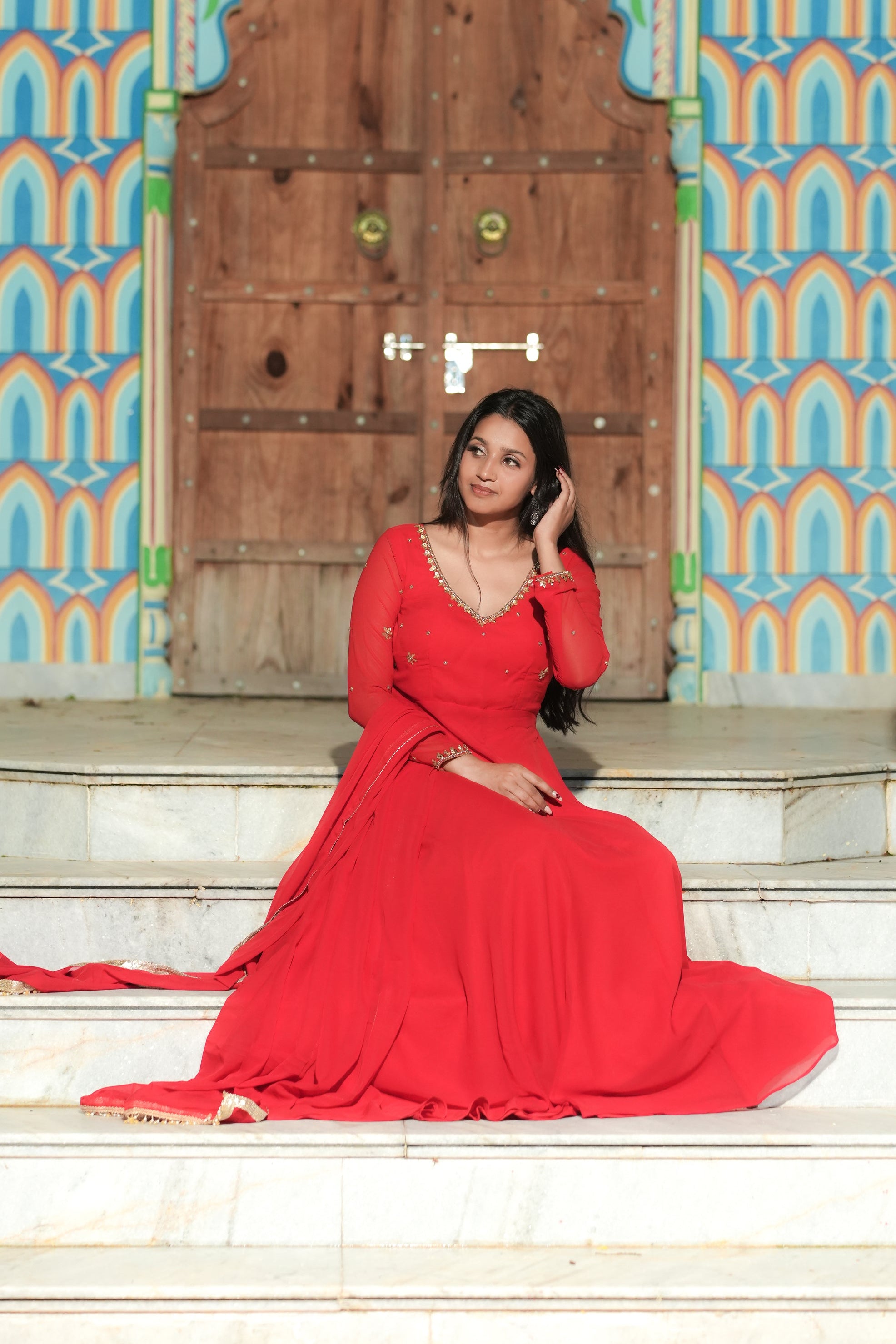 Red Handwork georgette Anarkali