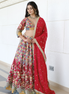 Crimson Red Multicolor Patterned Embroidered Silk Lehenga