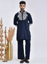 Navy Blue Hand-Embroidered Japanese Satin Kurta Set