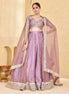 Mauve Purple Hand-Embroidered Tissue Lehenga