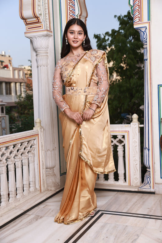 Gold Hand-Work Crepe Silk Saree
