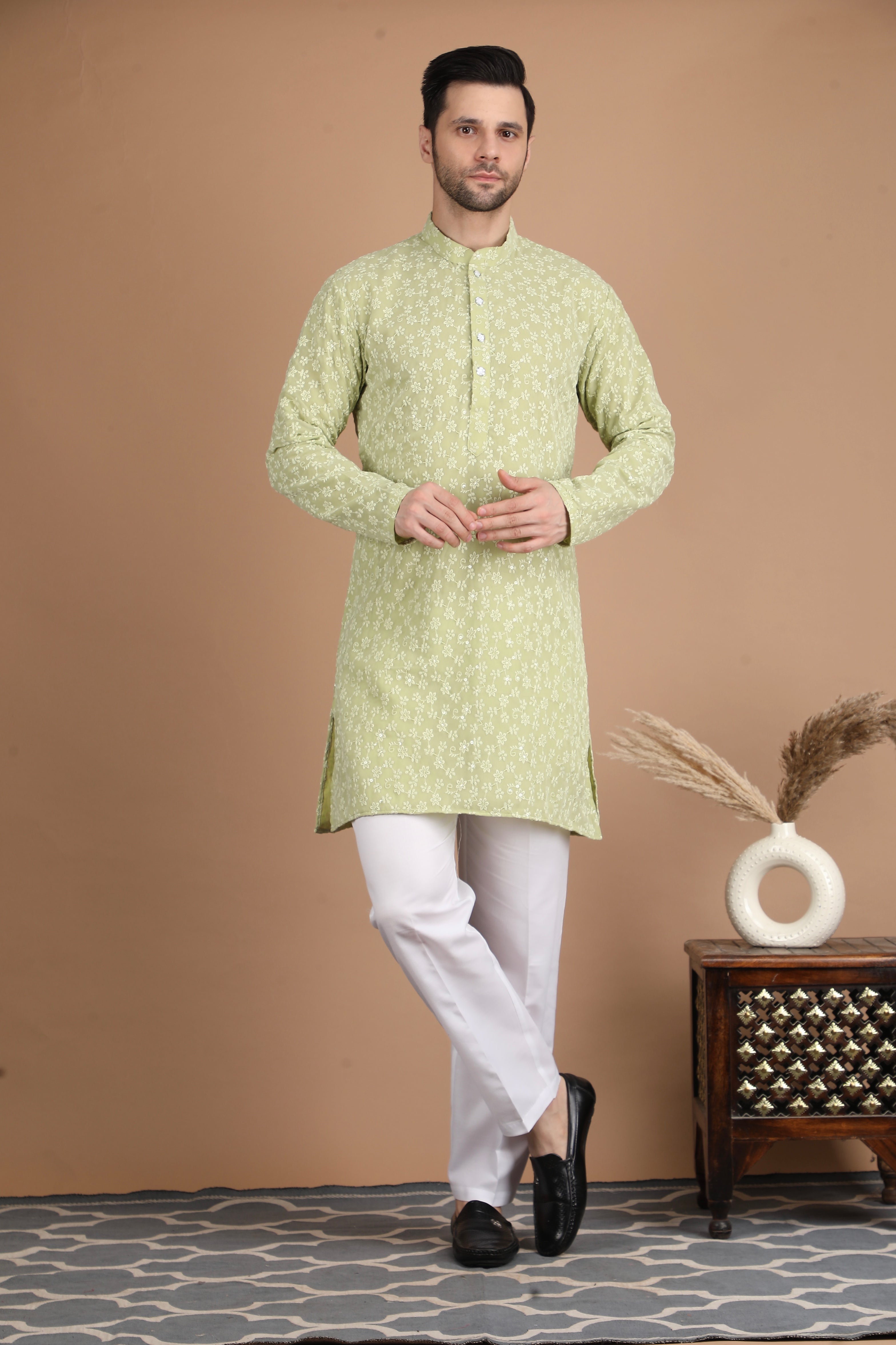 Soft Green Embroidered Georgette Kurta Set