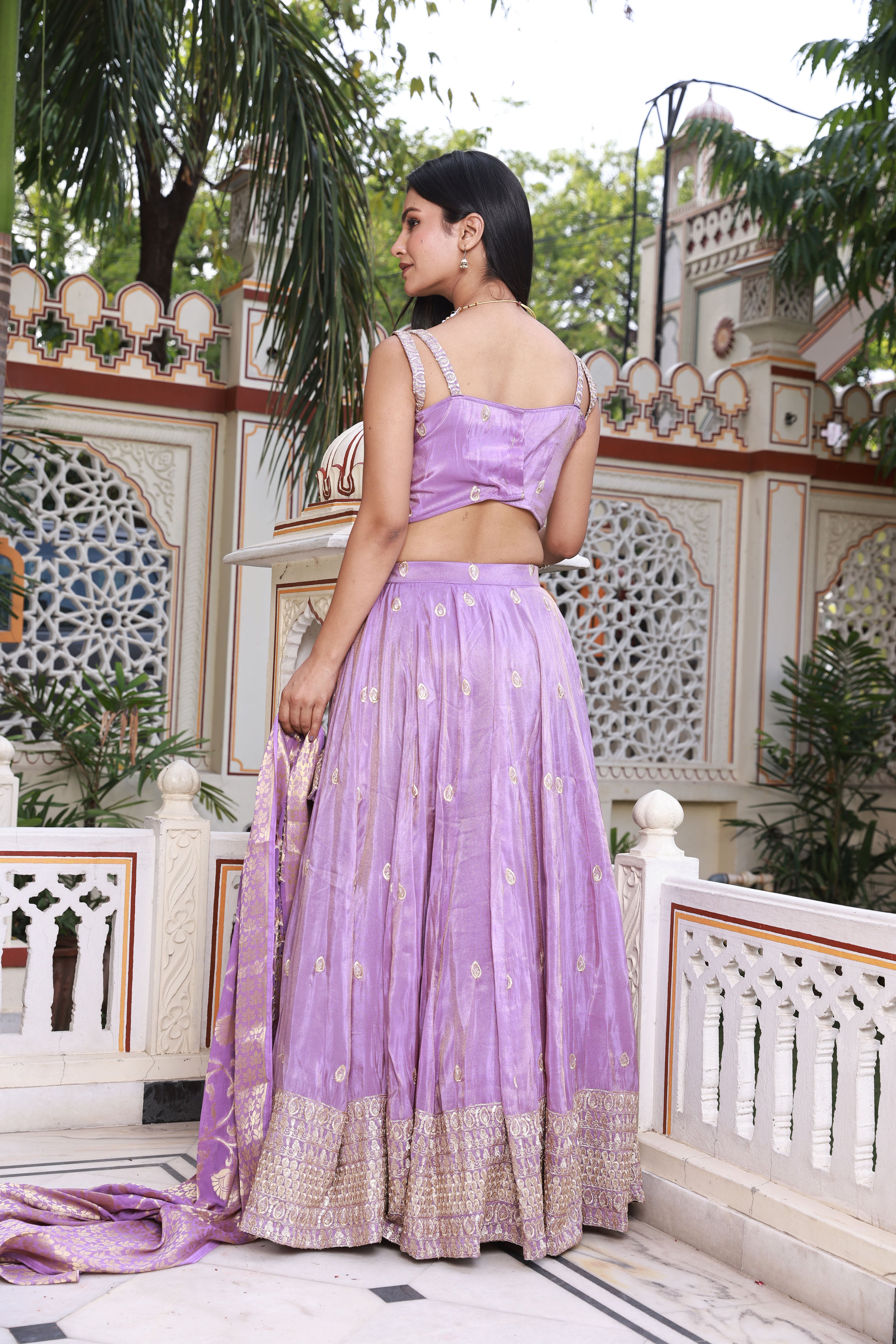 Mauve Banarasi Embroidered Silk Lehenga