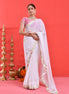 White Floral Hand-Embroidered Georgette Saree