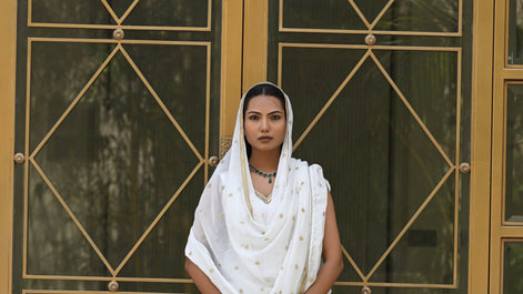 White and Gold Patterned Embroidered Sharara