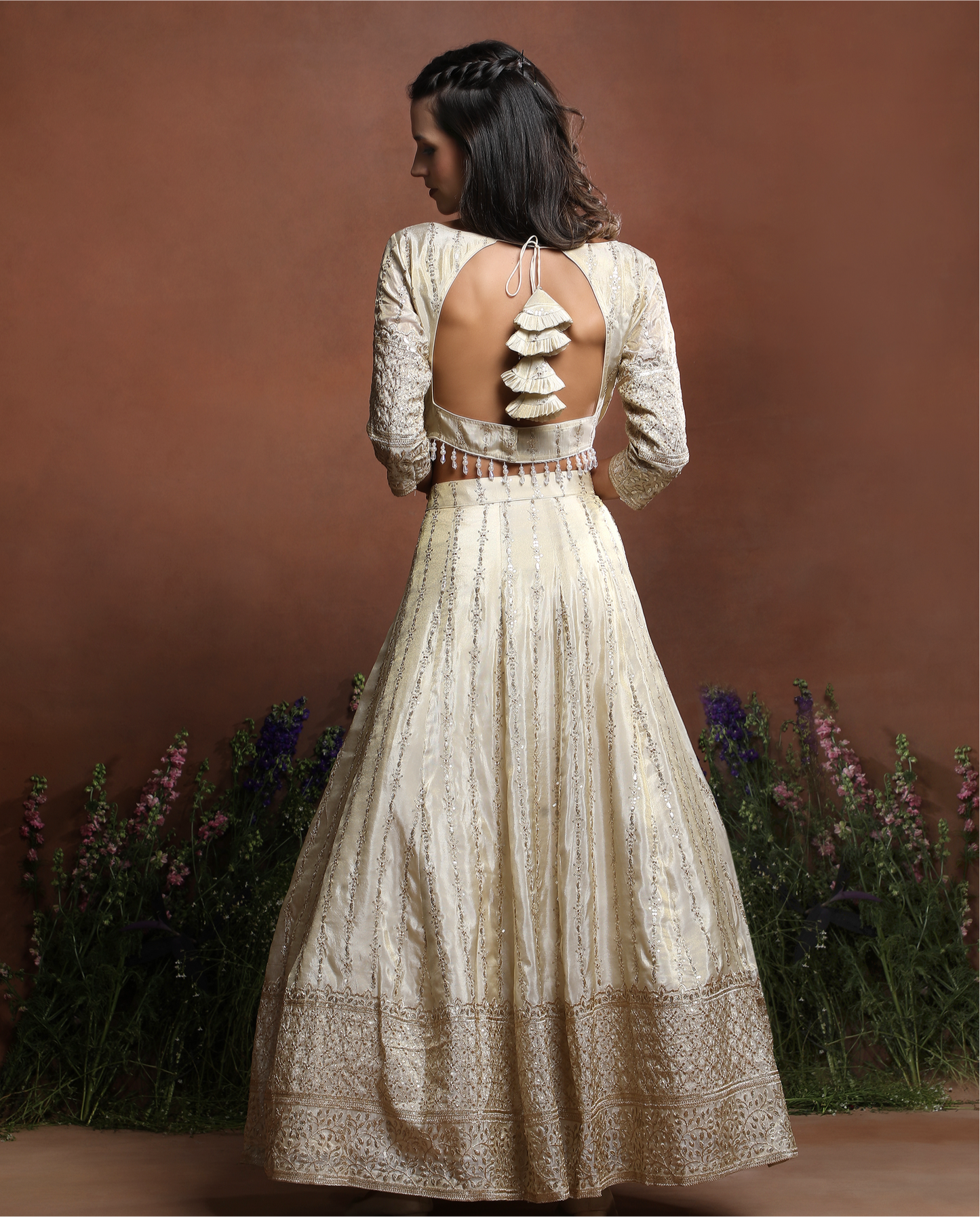 Off-White Embroidered Silk Lehenga