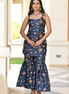 Navy Blue Multicolor Floral Embroidered Garara
