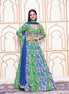 Green and Blue Embroidered Viscose Crepe Lehenga