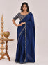 Dark Blue Hand-Embroidered Silk Saree