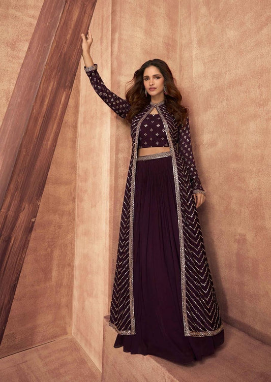 Royal Purple Chinon Lehenga Choli Set
