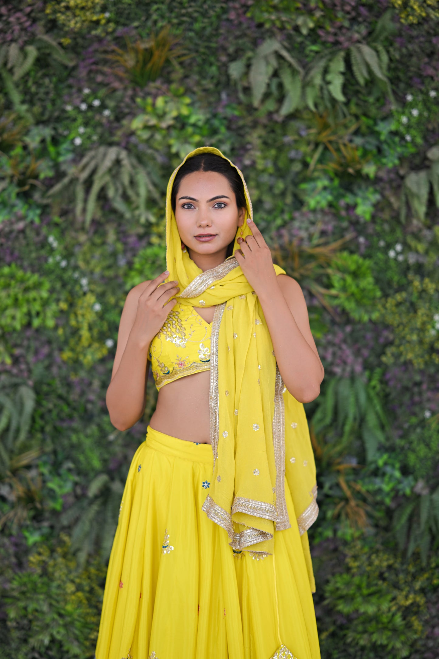 Bright Yellow Sparkle Embellished Lehenga