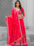 Red Hand Embroidered Silk Lehenga
