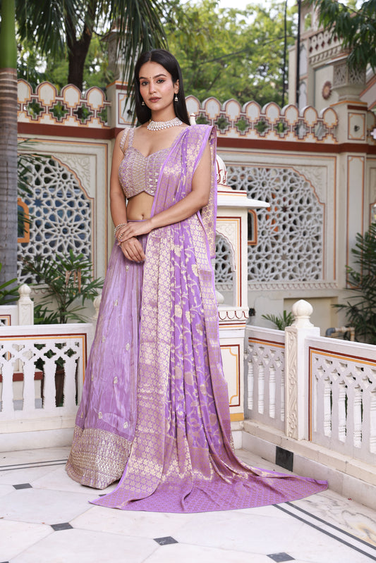 Mauve Banarasi Embroidered Silk Lehenga