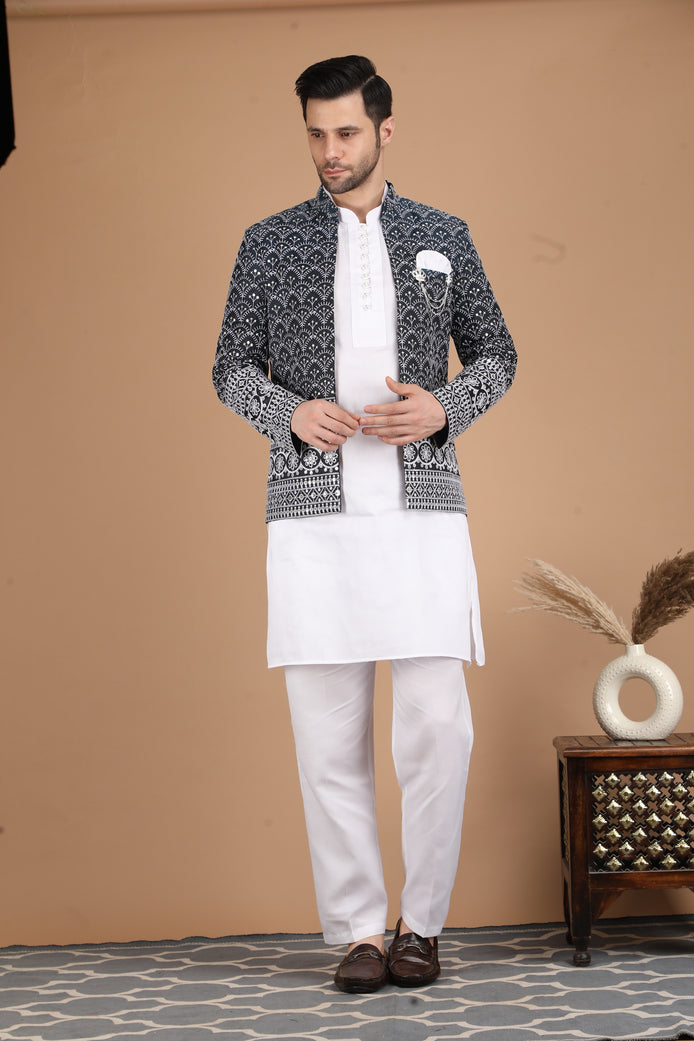 Black Silk Nehru Jacket Set