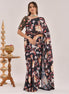Black Floral Printed Hand-Embroidered Chiffon Saree