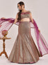 Wine Hand-Embroidered Metallic Lurex Lycra Fishcut Lehenga