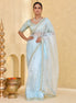Sky Blue Hand-Embroidered Tissue Saree