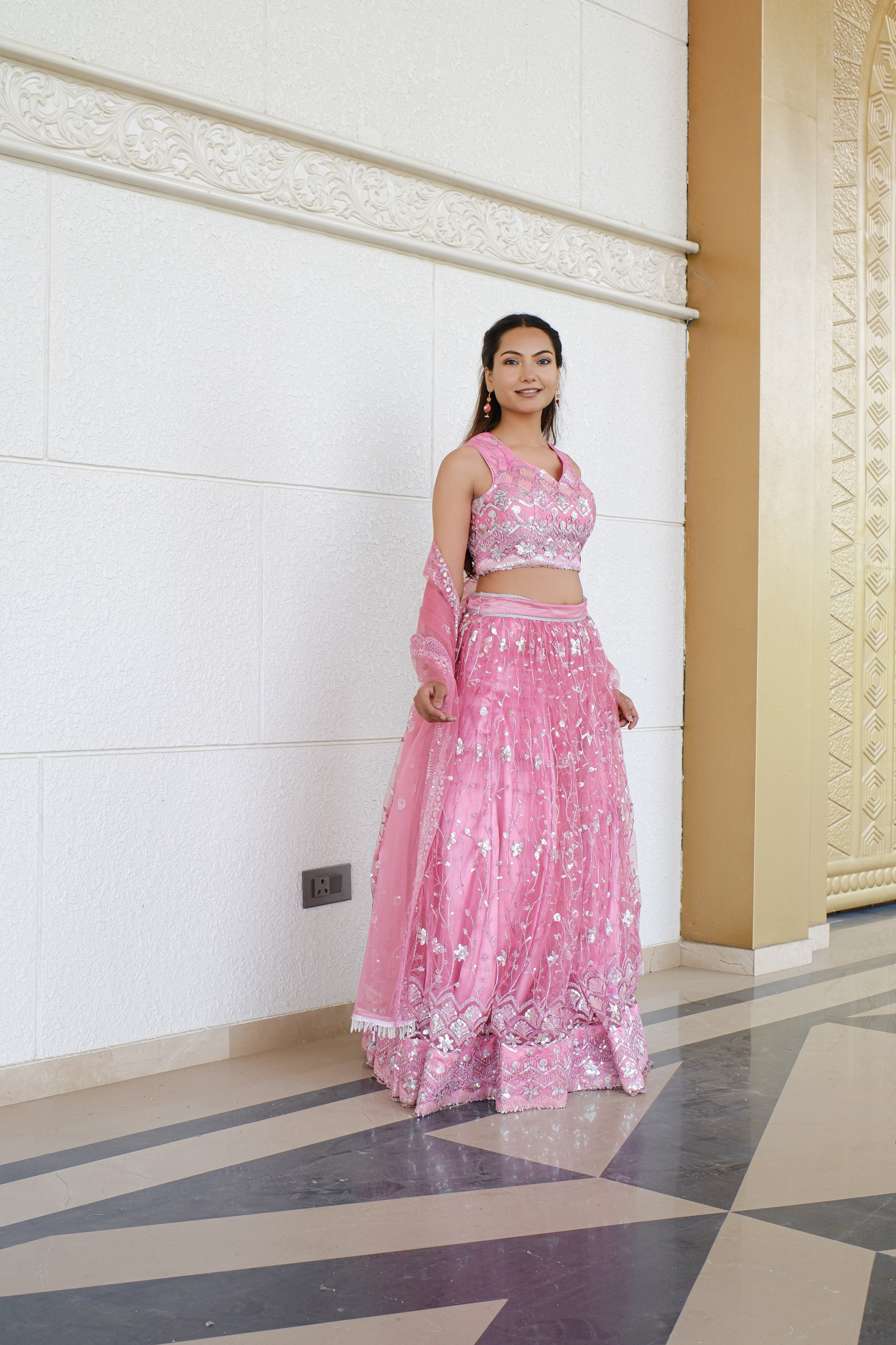 Pink Sparkle Embellished Net Lehenga