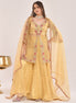 Mustard Yellow Hand-Embroidered Organza Sharara Suit