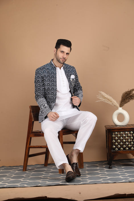 Black Silk Nehru Jacket Set