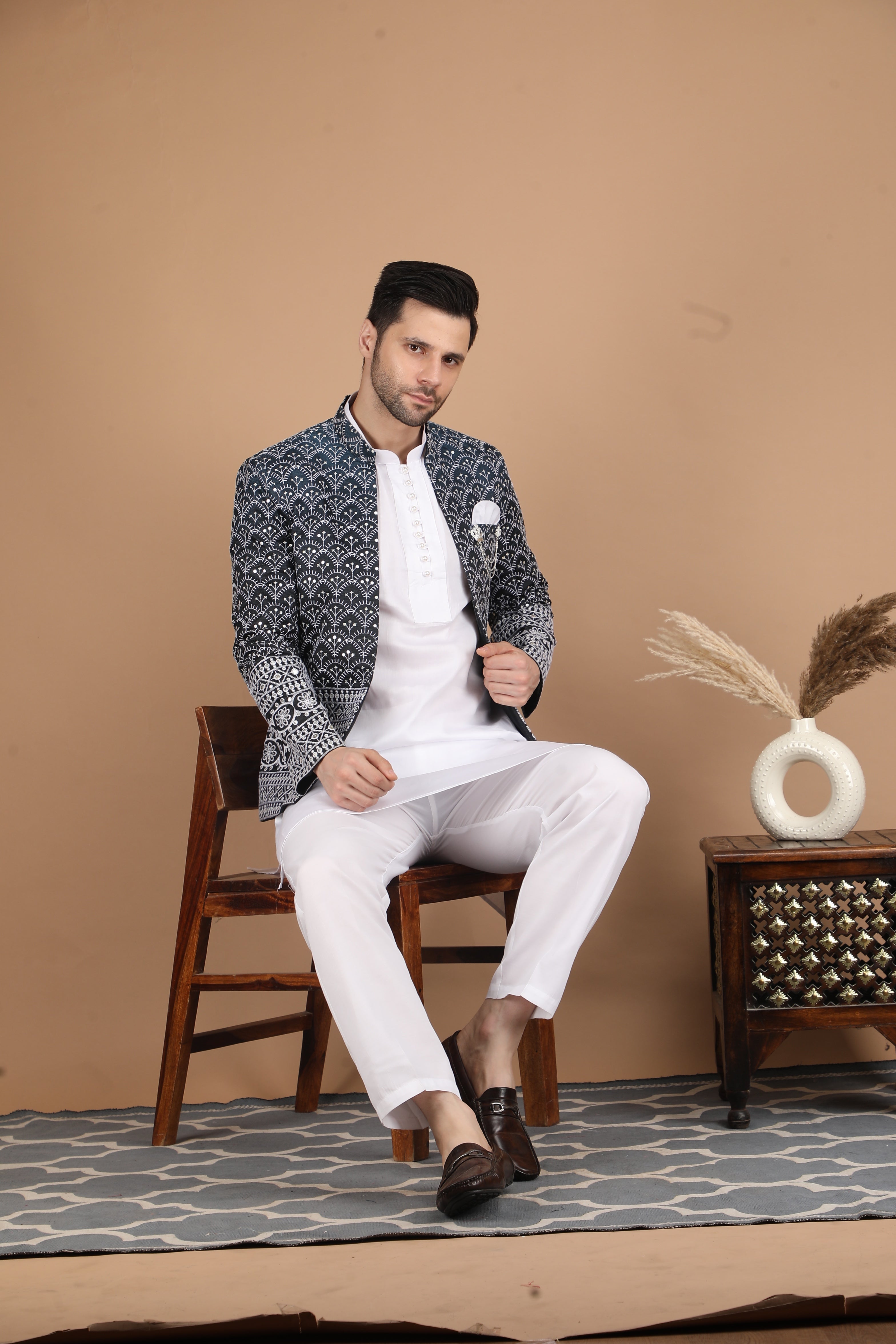 Black Silk Nehru Jacket Set