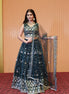 Dark Teal Sparkle Embroidered Net Lehenga