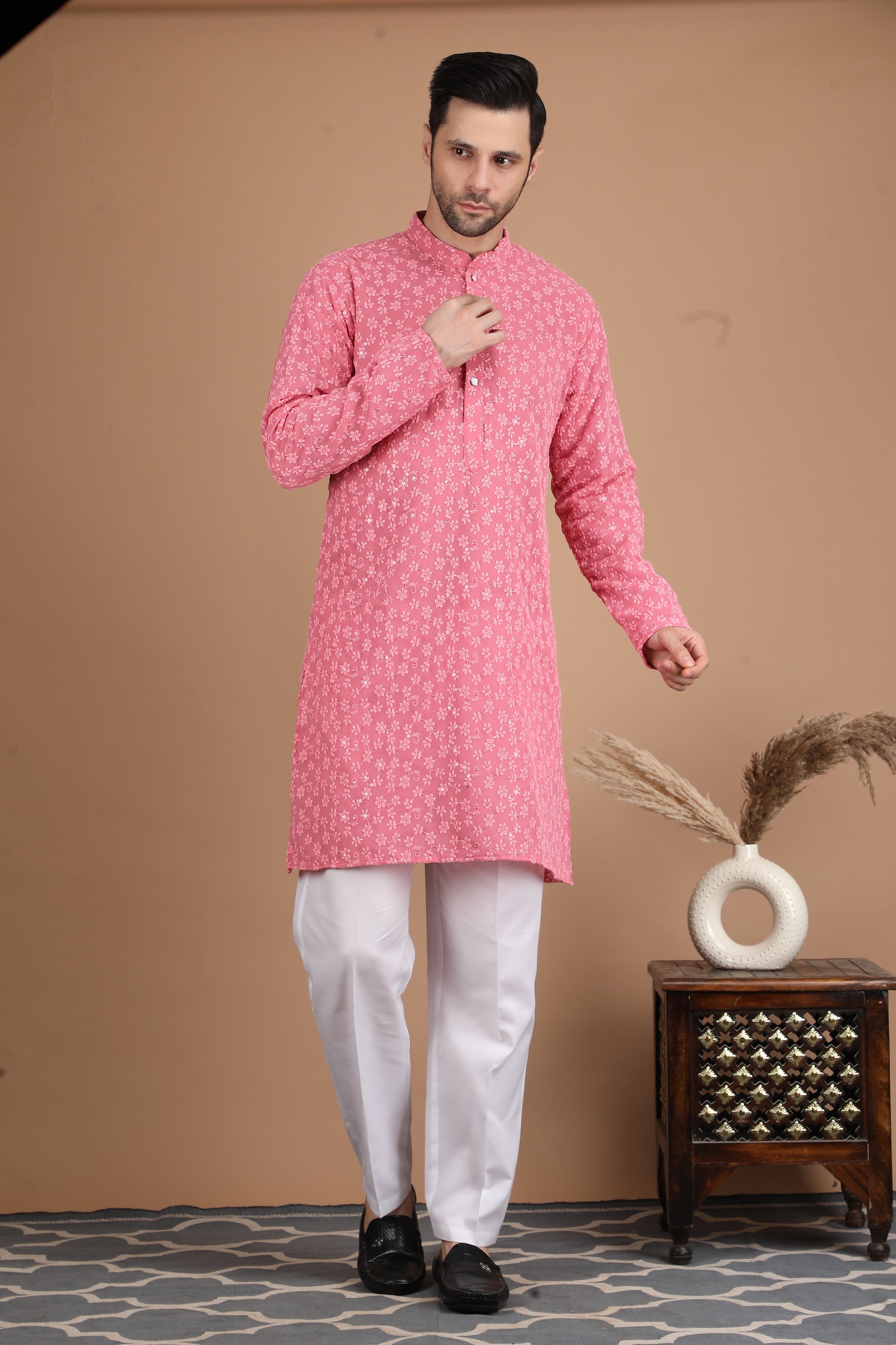 Pink Embroidered Georgette Kurta Set