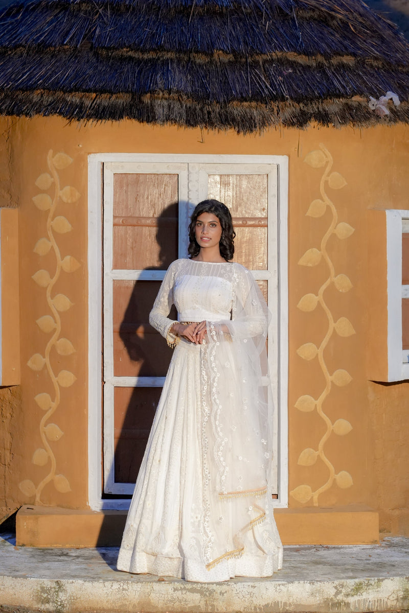 White Net Sequence Lehenga