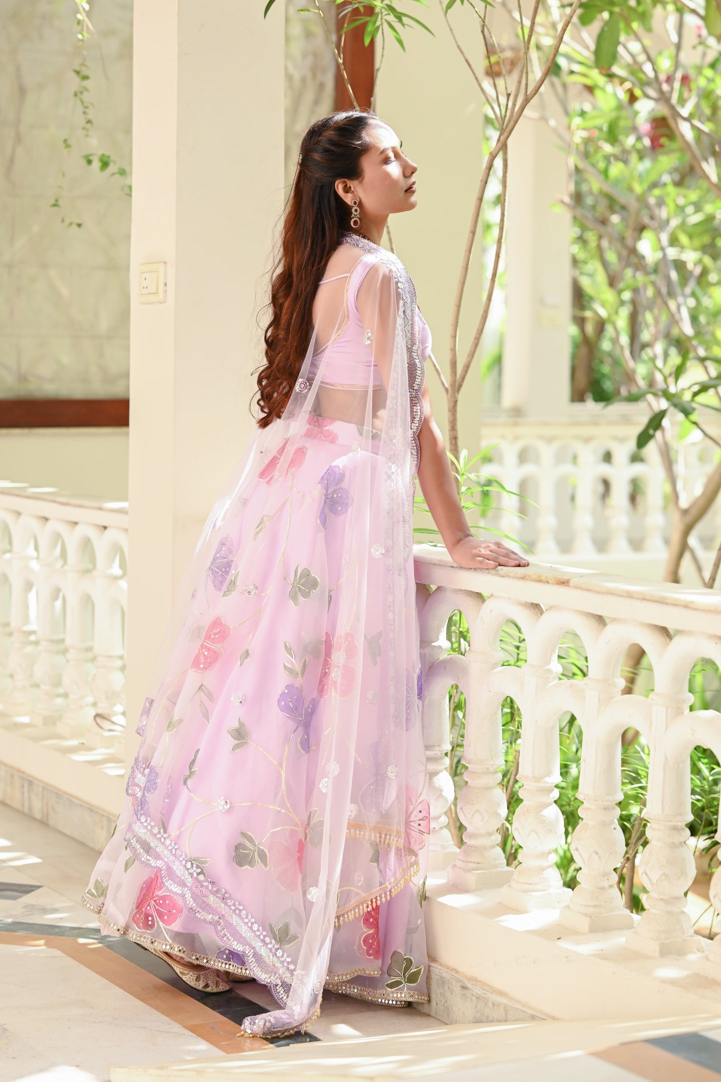 Lavender Multicolor Floral Embroidered Organza Lehenga