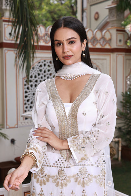 White Sparkle Embroidered Georgette Garara