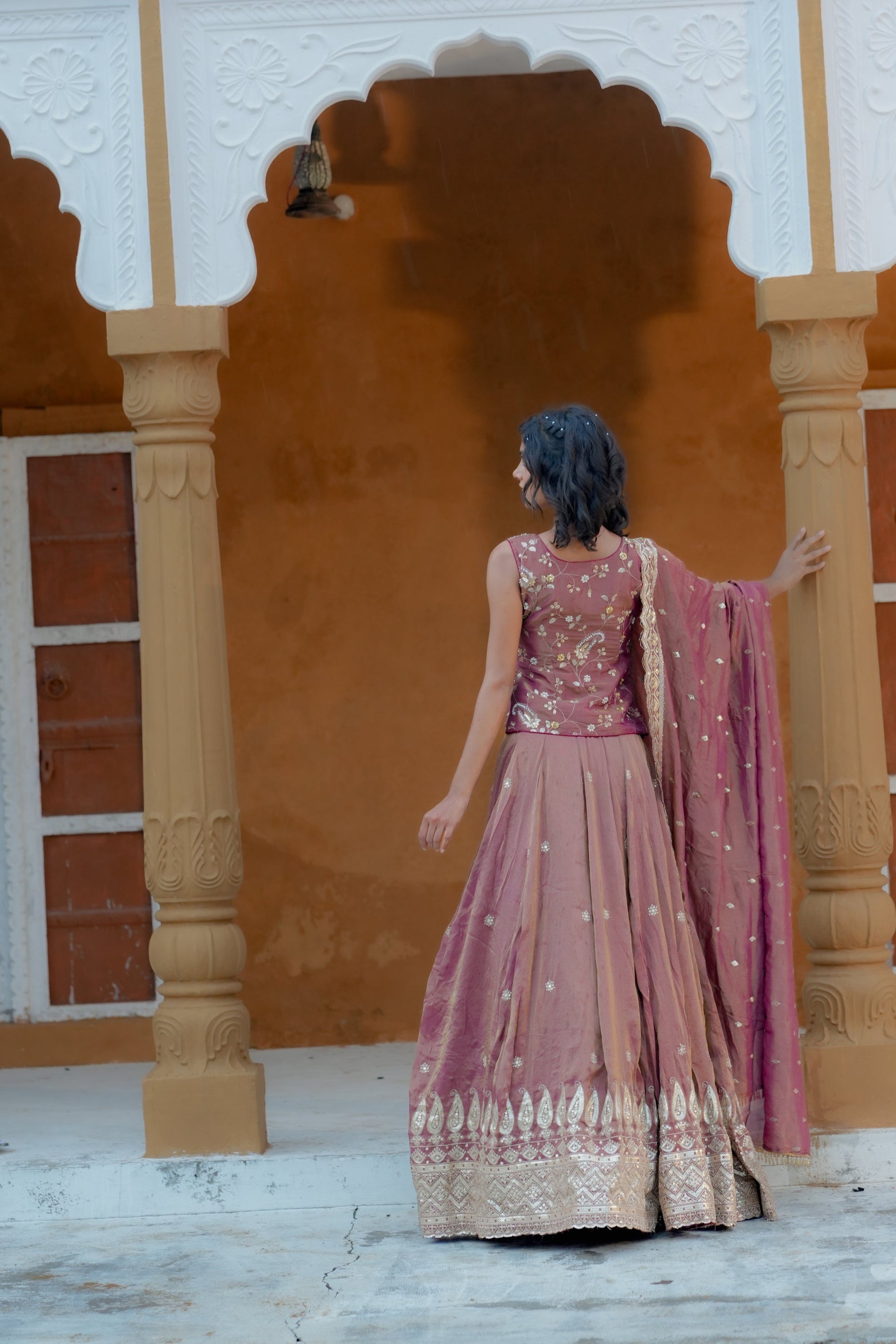 Purple Hand Embroidery Silk Lehenga