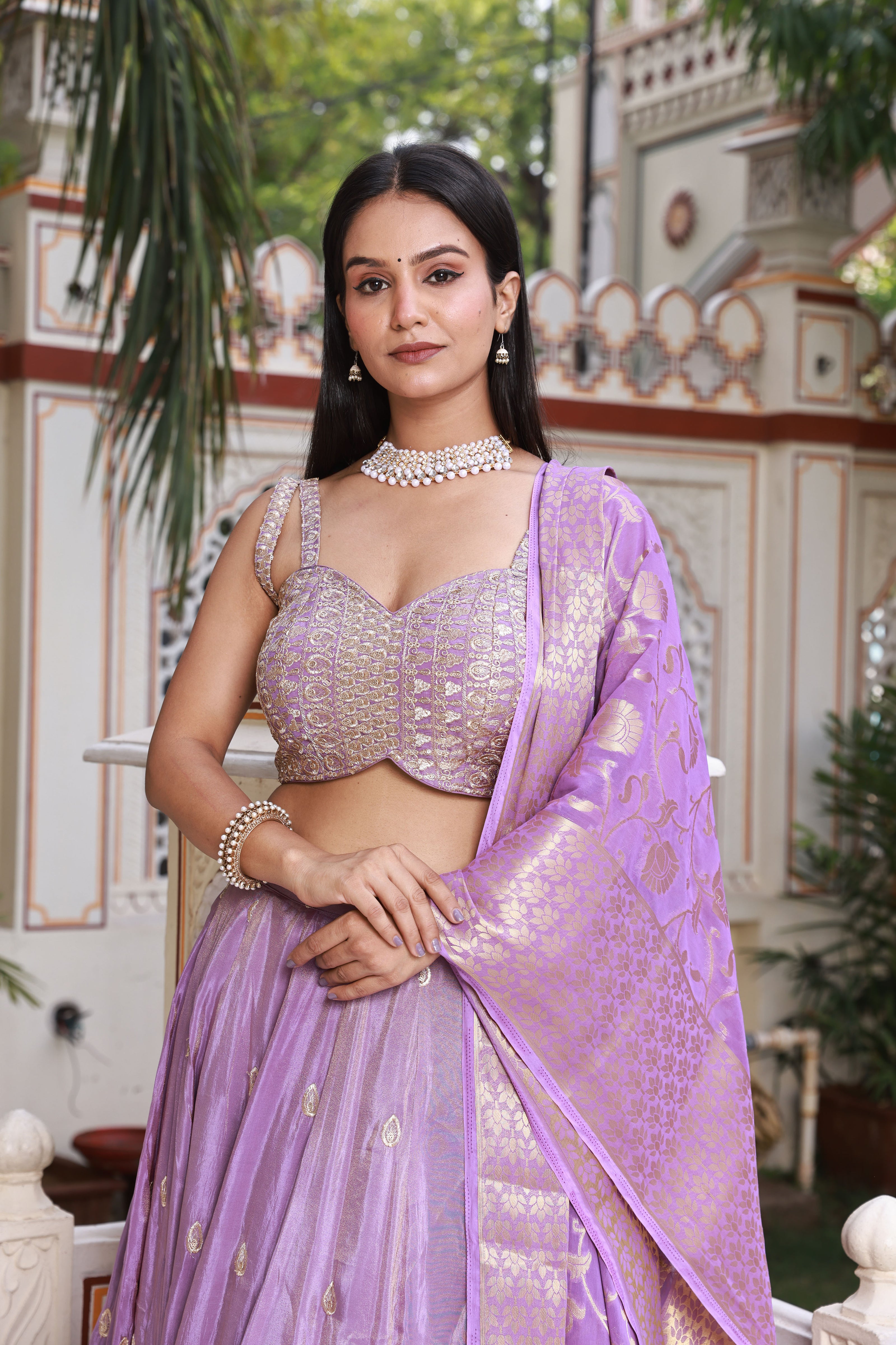 Mauve Banarasi Embroidered Silk Lehenga