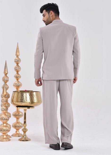 Taupe Embroidered Crepe Bandhgala Indo-Western Suit