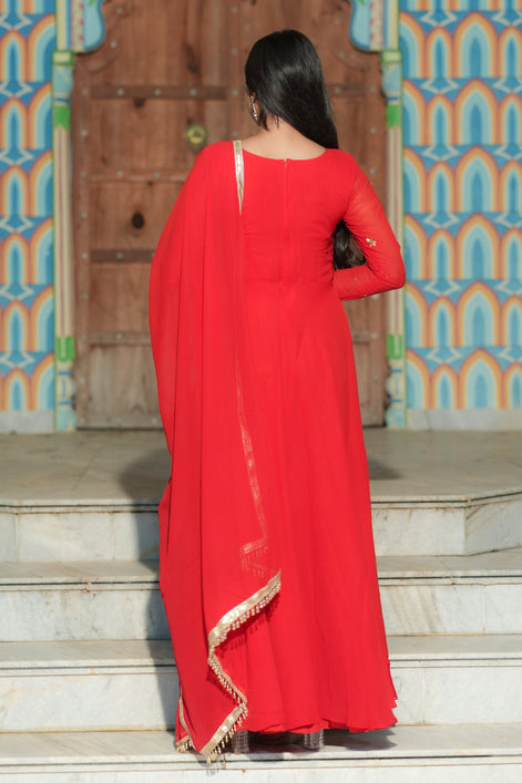 Red Handwork georgette Anarkali