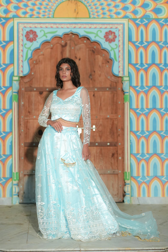 Mint Net Sequence Lehenga