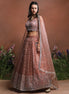 Sleeveless Peach Sparkle Embroidered Net Lehenga