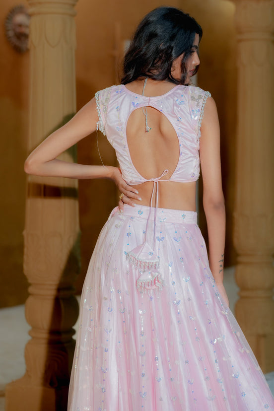 Pink Hand-Embroidered Lehenga