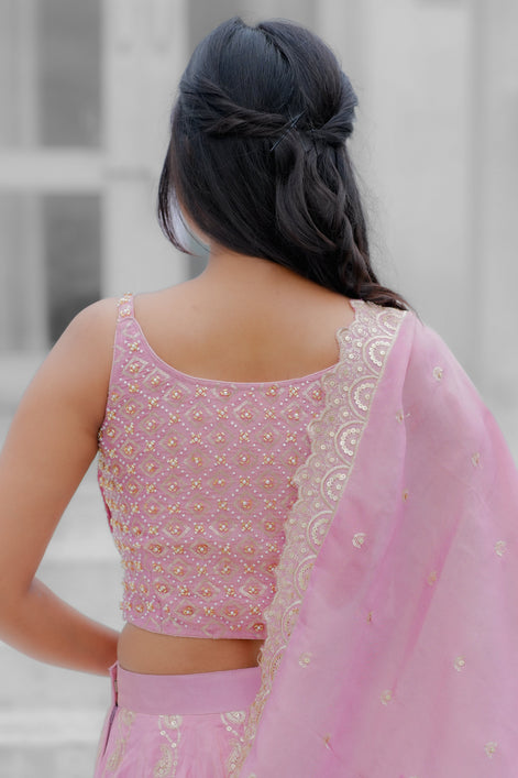 Pink Handwork Silk Lehenga